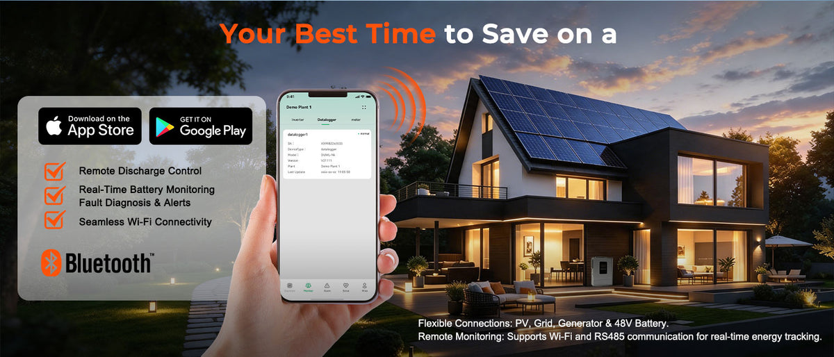 6000W 48V Off-Grid Solar Inverter, 6kW Pure Sine Wave Hybrid Inverter with 120A MPPT Charge Controller, WiFi Monitor