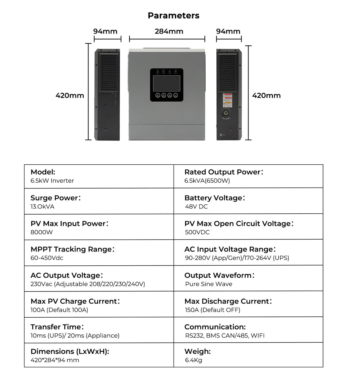 6000W 48V Off-Grid Solar Inverter, 6kW Pure Sine Wave Hybrid Inverter with 120A MPPT Charge Controller, WiFi Monitor