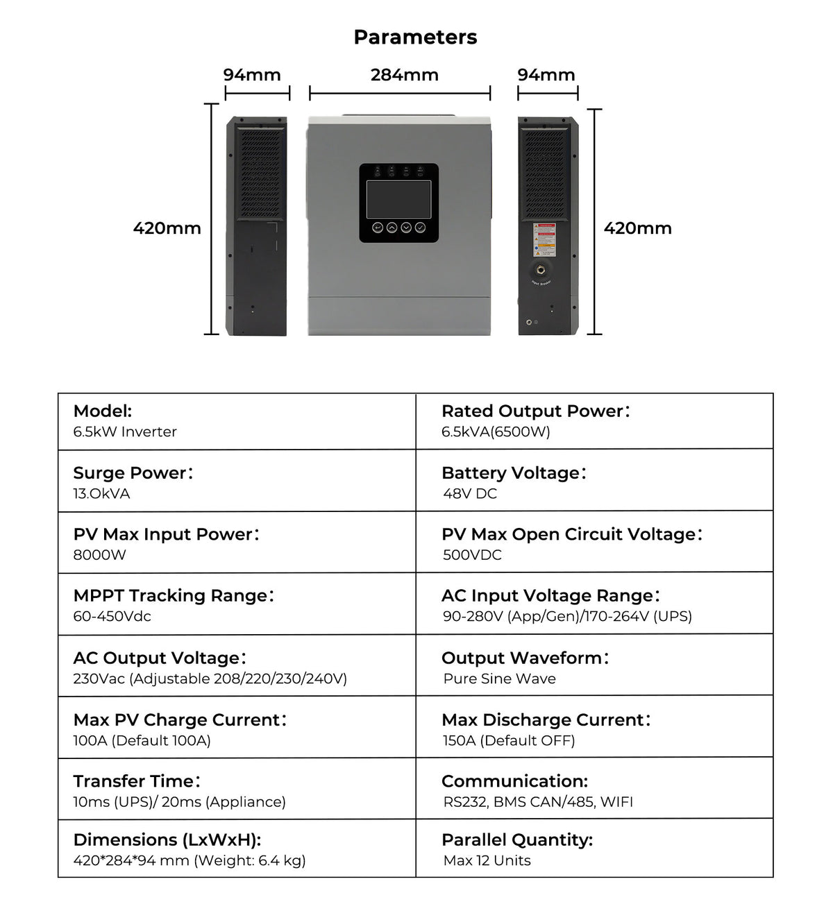 6000W 48V Off-Grid Solar Inverter | 12 Parallel Capability, 120A MPPT, Pure Sine Wave Hybrid Power