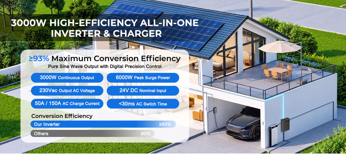 MorxinVolt 3000W 24V Pure Sine Wave Inverter Charger, DC to 220V AC Hybrid Solar Inverter, 6000W Surge Peak Power for RV, Cabin, Home Off‑Grid Backup Power