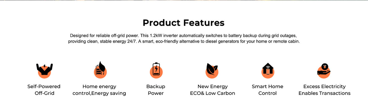 1200W 12V Hybrid Solar Inverter | 100A MPPT, Pure Sine Wave Off-Grid Power for RV & Cabin