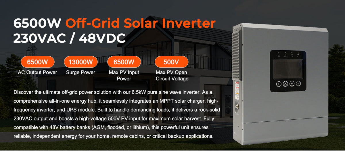 6000W 48V Off-Grid Solar Inverter, 6kW Pure Sine Wave Hybrid Inverter with 120A MPPT Charge Controller, WiFi Monitor