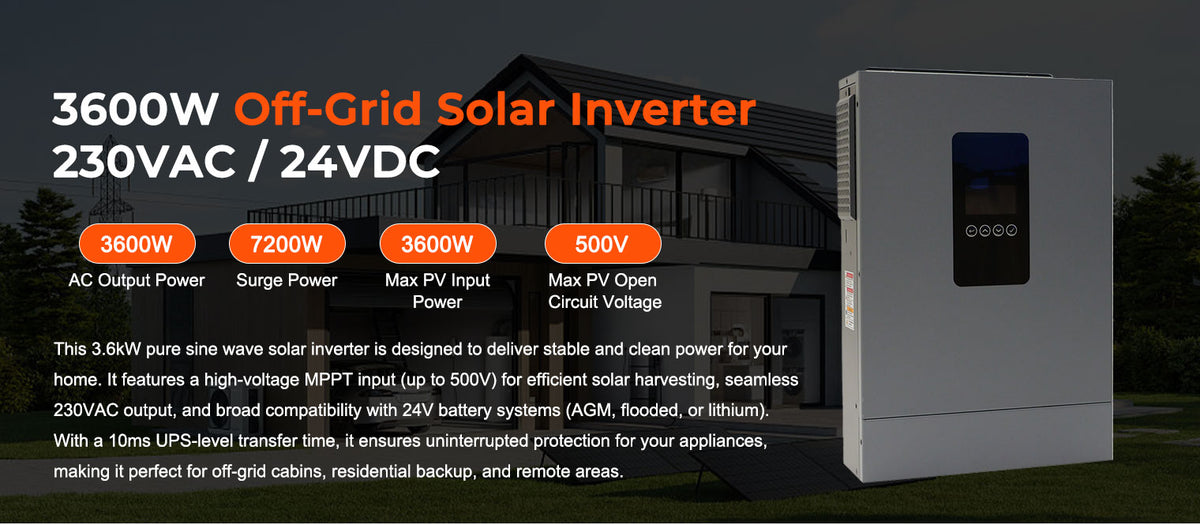 3600W 24V Hybrid Solar Inverter | Parallel Capable, 100A MPPT, Pure Sine Wave Off-Grid Power