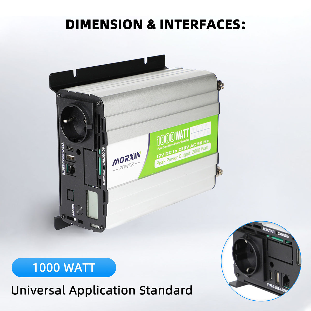 MorxinVolt 12V 1000W Pure Sine Wave Inverter