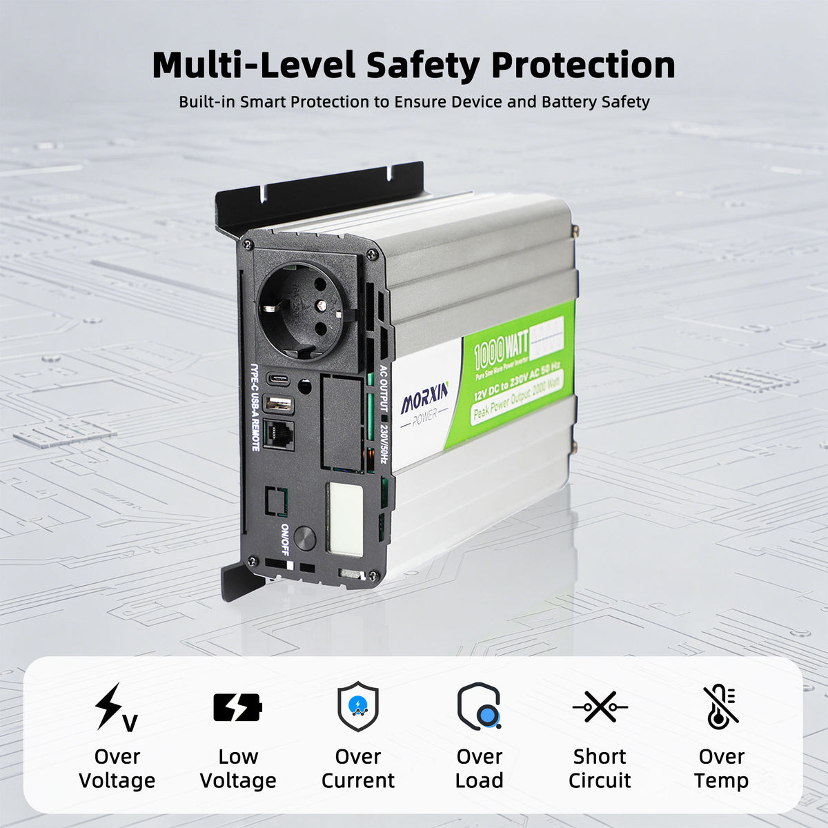 MorxinVolt 12V 1000W Pure Sine Wave Inverter