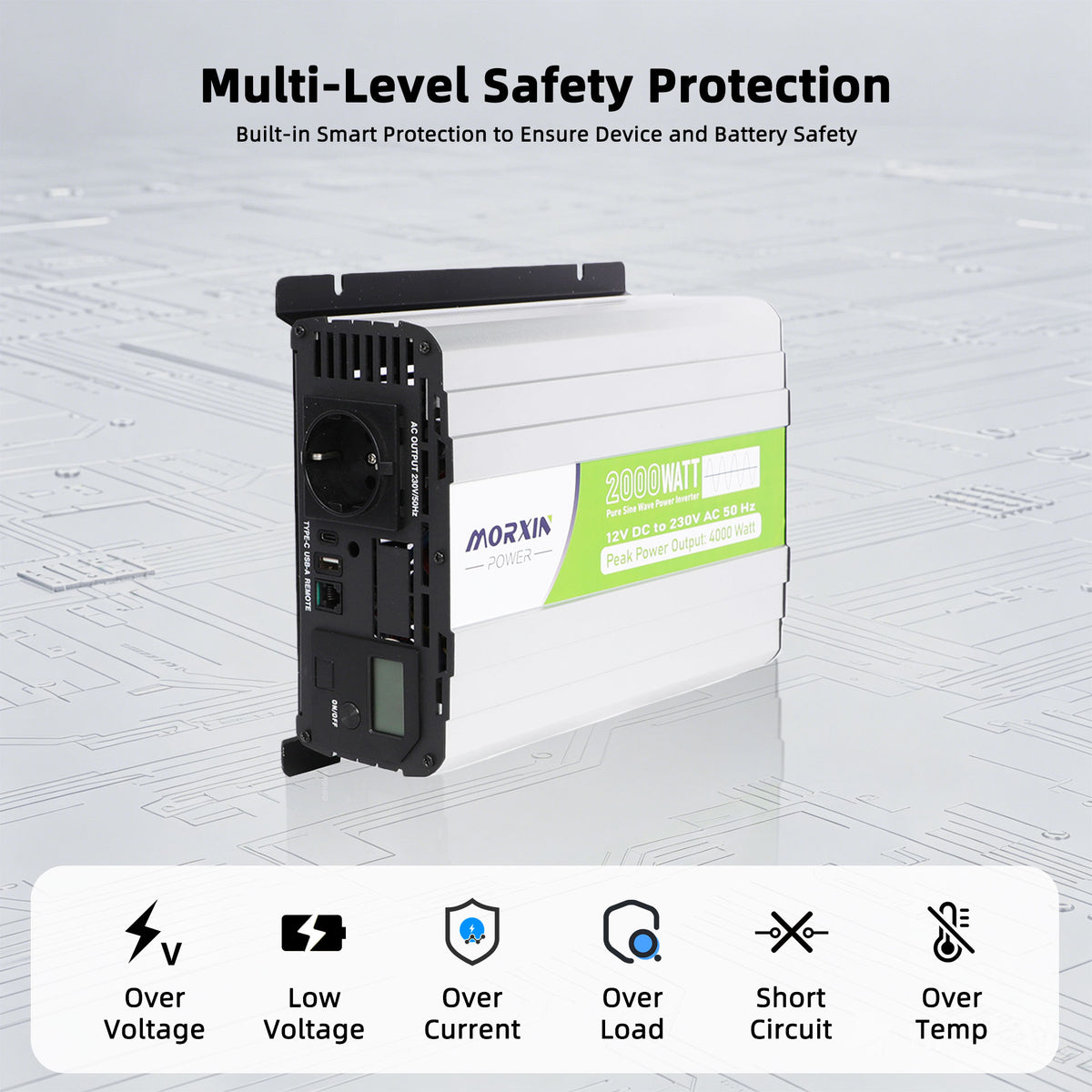 MorxinVolt 12V 2000W Pure Sine Wave Inverter