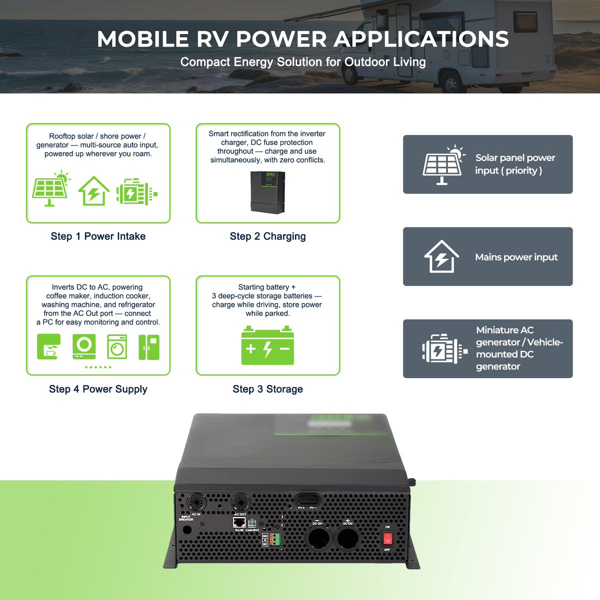 MorxinVolt 3000W Pure Sine Wave Inverter Charger 48V DC to 120V/220V AC Off-Grid Solar Inverter