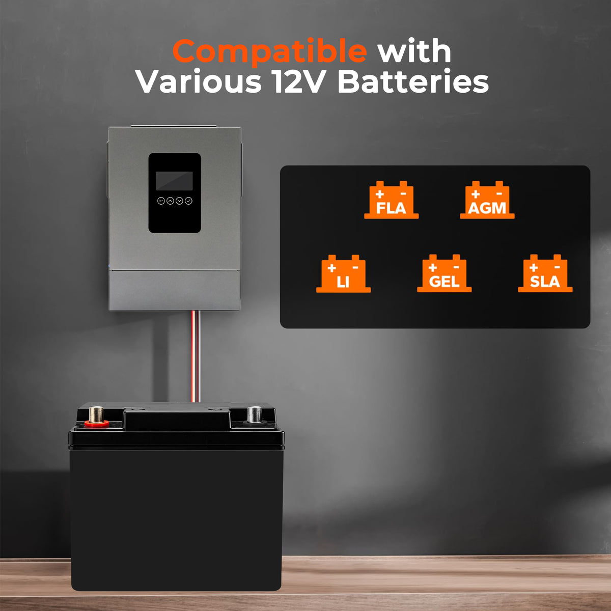 1200W 12V Hybrid Solar Inverter | 100A MPPT, Pure Sine Wave Off-Grid Power for RV & Cabin