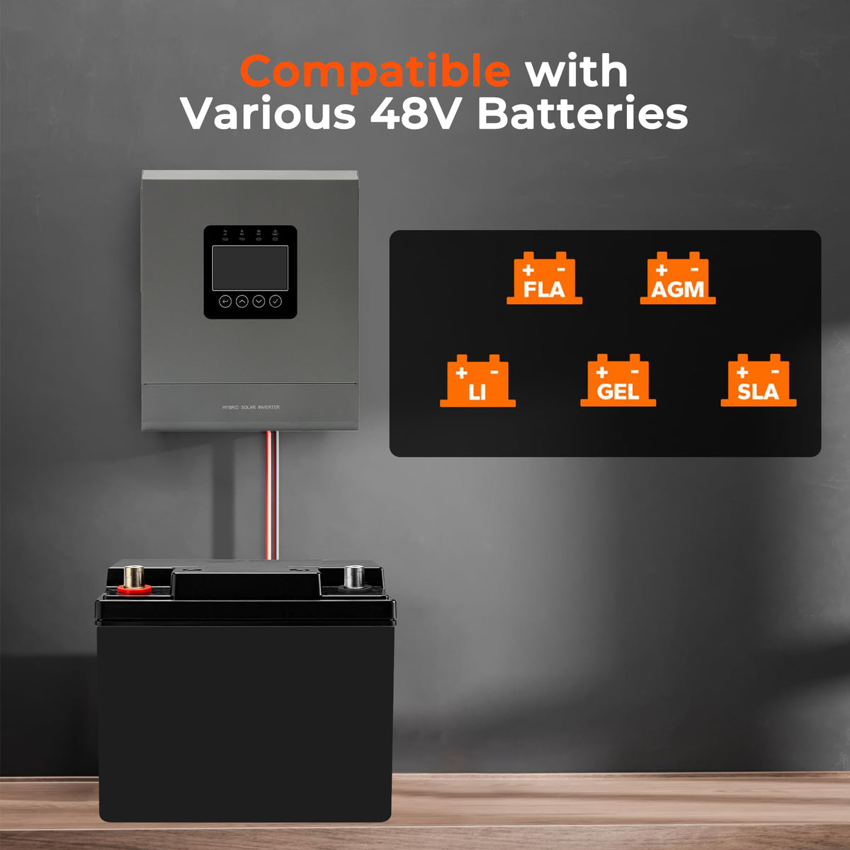 6000W 48V Off-Grid Solar Inverter, 6kW Pure Sine Wave Hybrid Inverter with 120A MPPT Charge Controller, WiFi Monitor