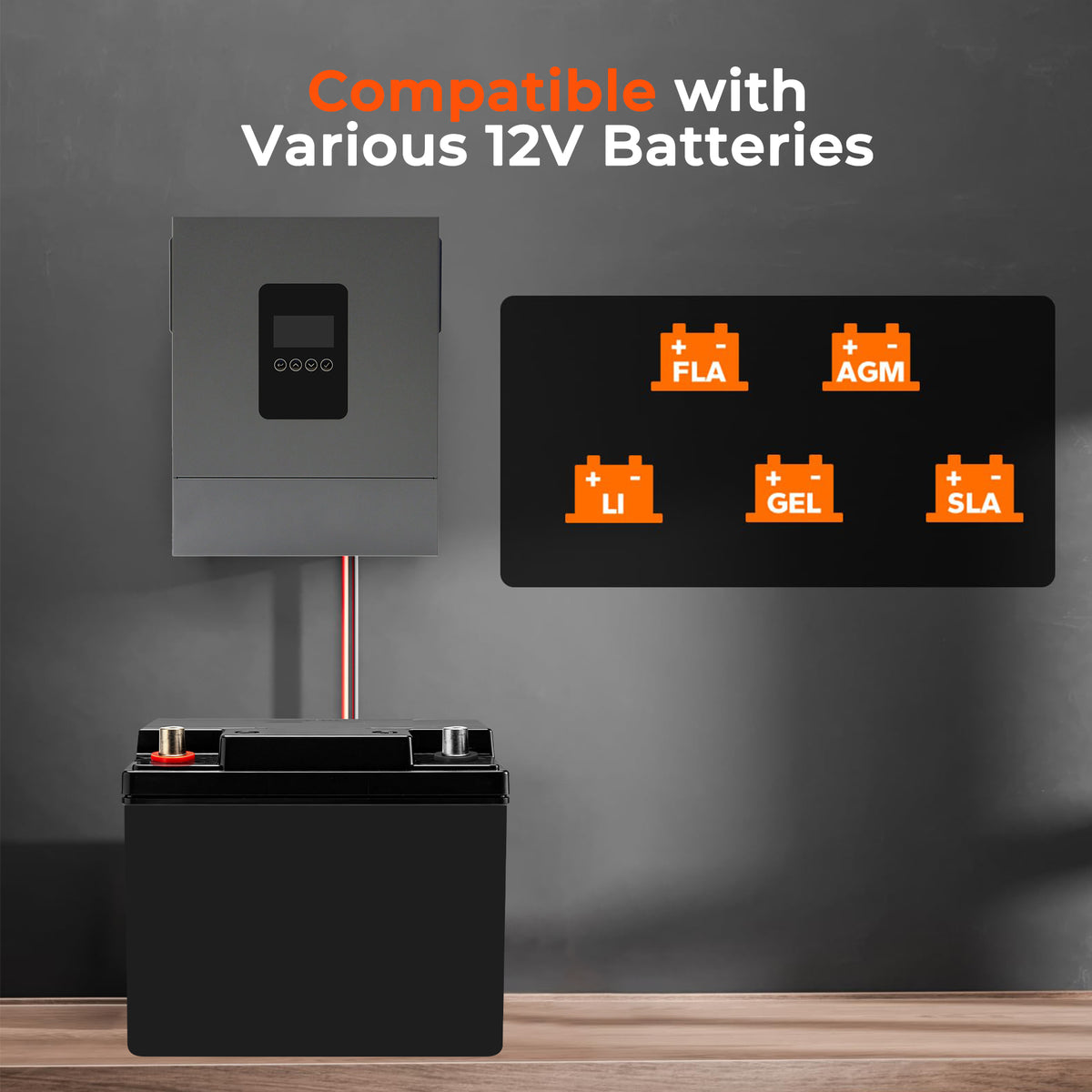 2000W 12V Hybrid Solar Inverter | 3000W PV Input, 100A MPPT, Pure Sine Wave Off-Grid Power