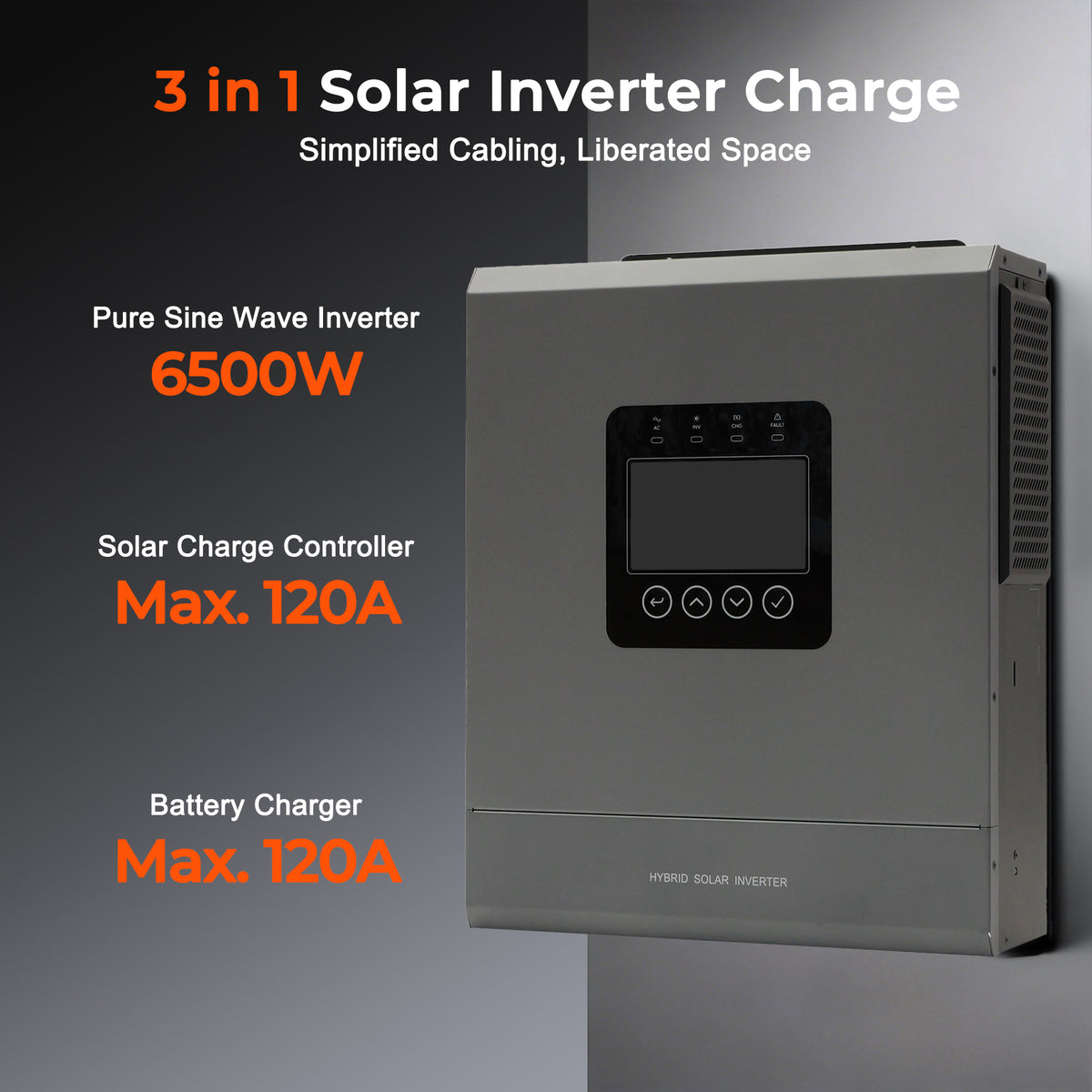 6000W 48V Off-Grid Solar Inverter, 6kW Pure Sine Wave Hybrid Inverter with 120A MPPT Charge Controller, WiFi Monitor