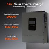 2000W 12V Hybrid Solar Inverter | 3000W PV Input, 100A MPPT, Pure Sine Wave Off-Grid Power