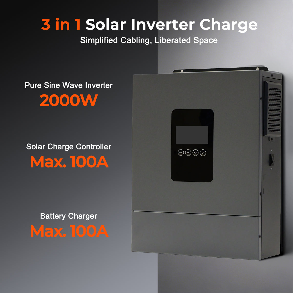 2000W 12V Hybrid Solar Inverter | 3000W PV Input, 100A MPPT, Pure Sine Wave Off-Grid Power