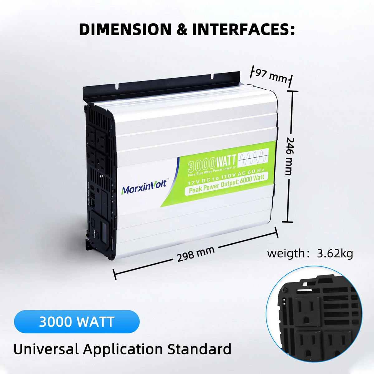 MorxinVolt 12V 3000W Pure Sine Wave Inverter