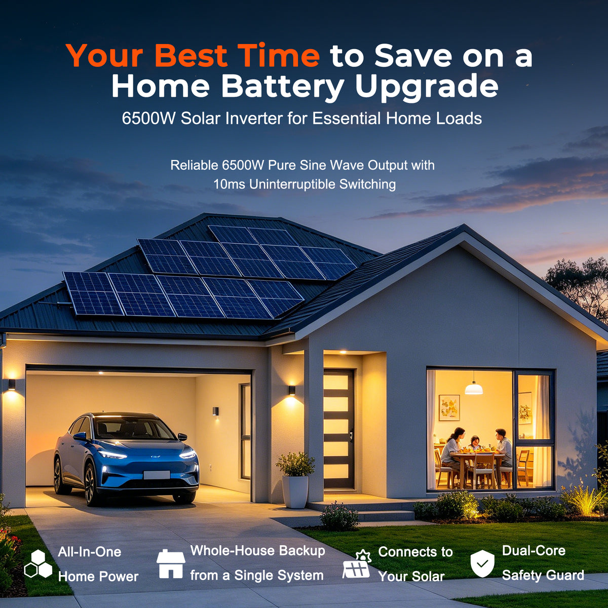 6000W 48V Off-Grid Solar Inverter, 6kW Pure Sine Wave Hybrid Inverter with 120A MPPT Charge Controller, WiFi Monitor