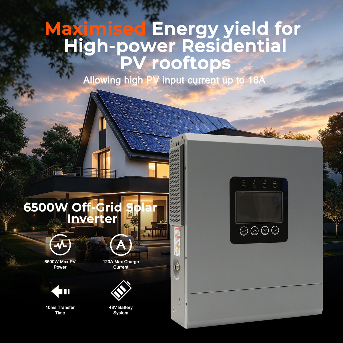 6000W 48V Off-Grid Solar Inverter | 12 Parallel Capability, 120A MPPT, Pure Sine Wave Hybrid Power