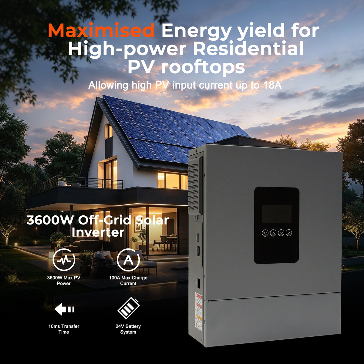 3600W 24V Hybrid Solar Inverter | Parallel Capable, 100A MPPT, Pure Sine Wave Off-Grid Power