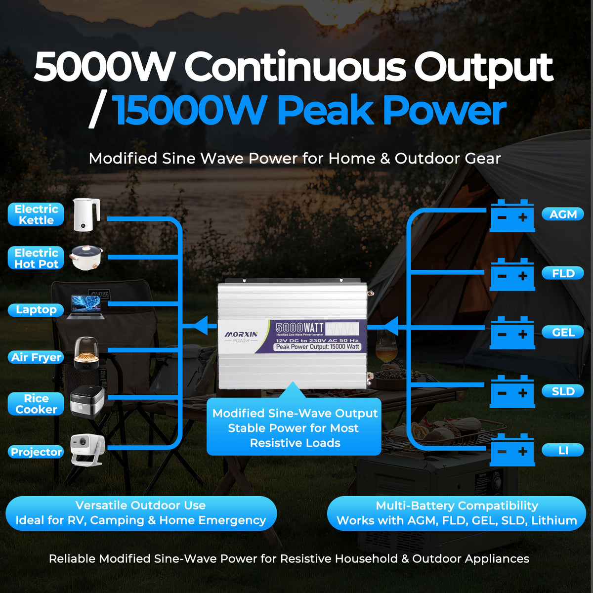 MorxinVolt 12V 5000W Modified Sine Wave Inverter
