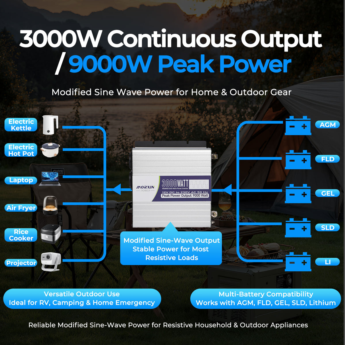MorxinVolt 12V 3000W Modified Sine Wave Inverter