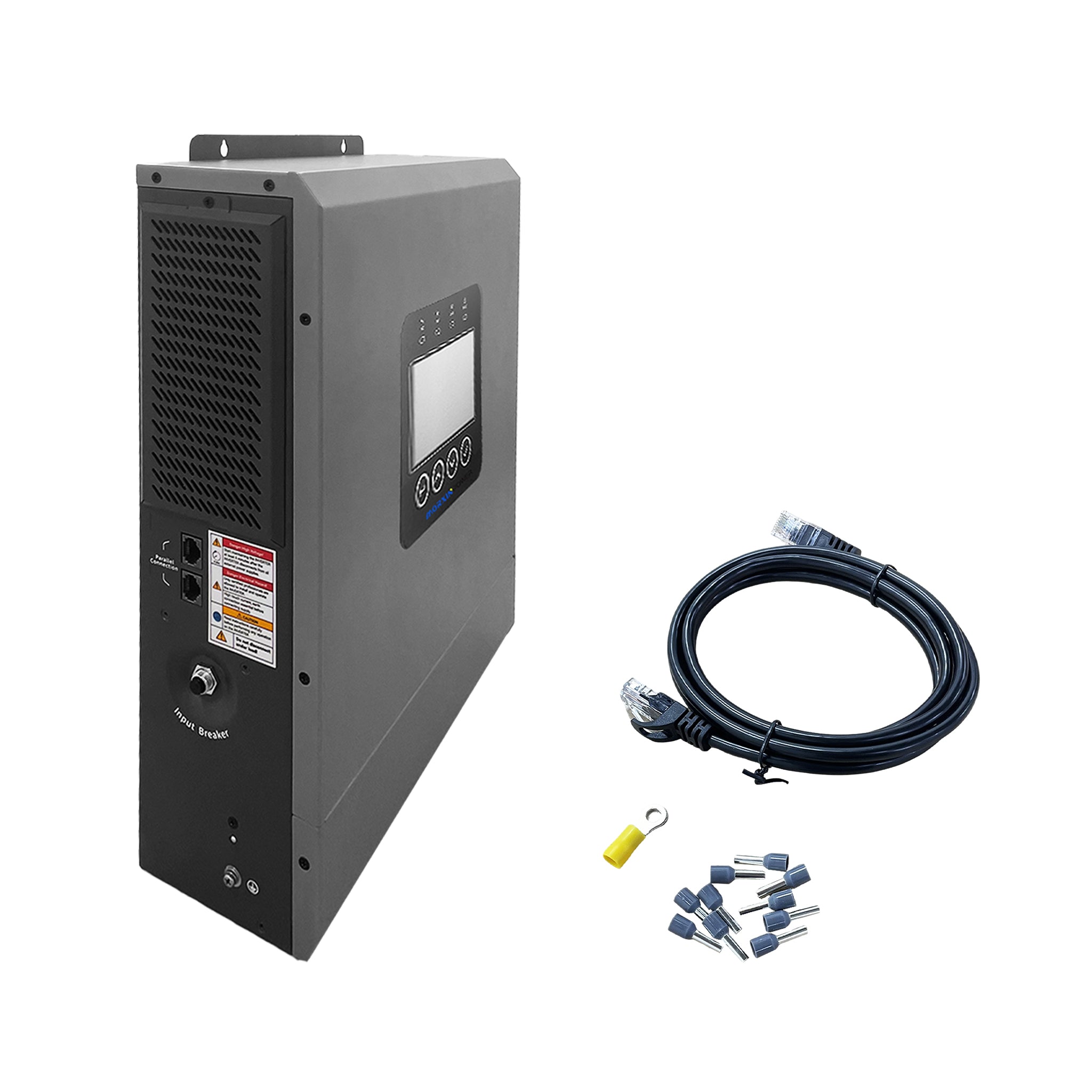 Morxin Power 48V 12000W off-grid hybrid solar inverter with included accessories: communication cable.