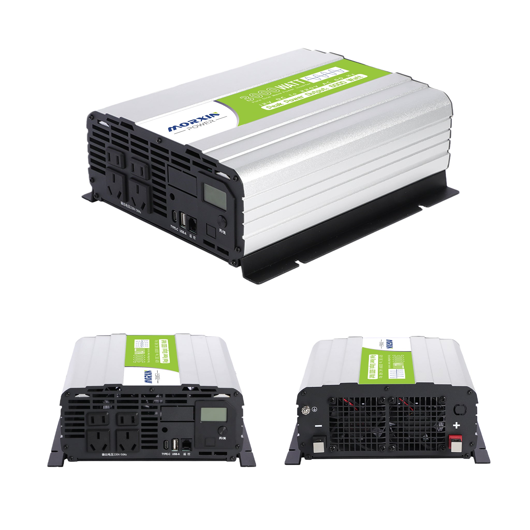 Morxin Power 12V 3000W pure sine wave inverter multi-angle views.