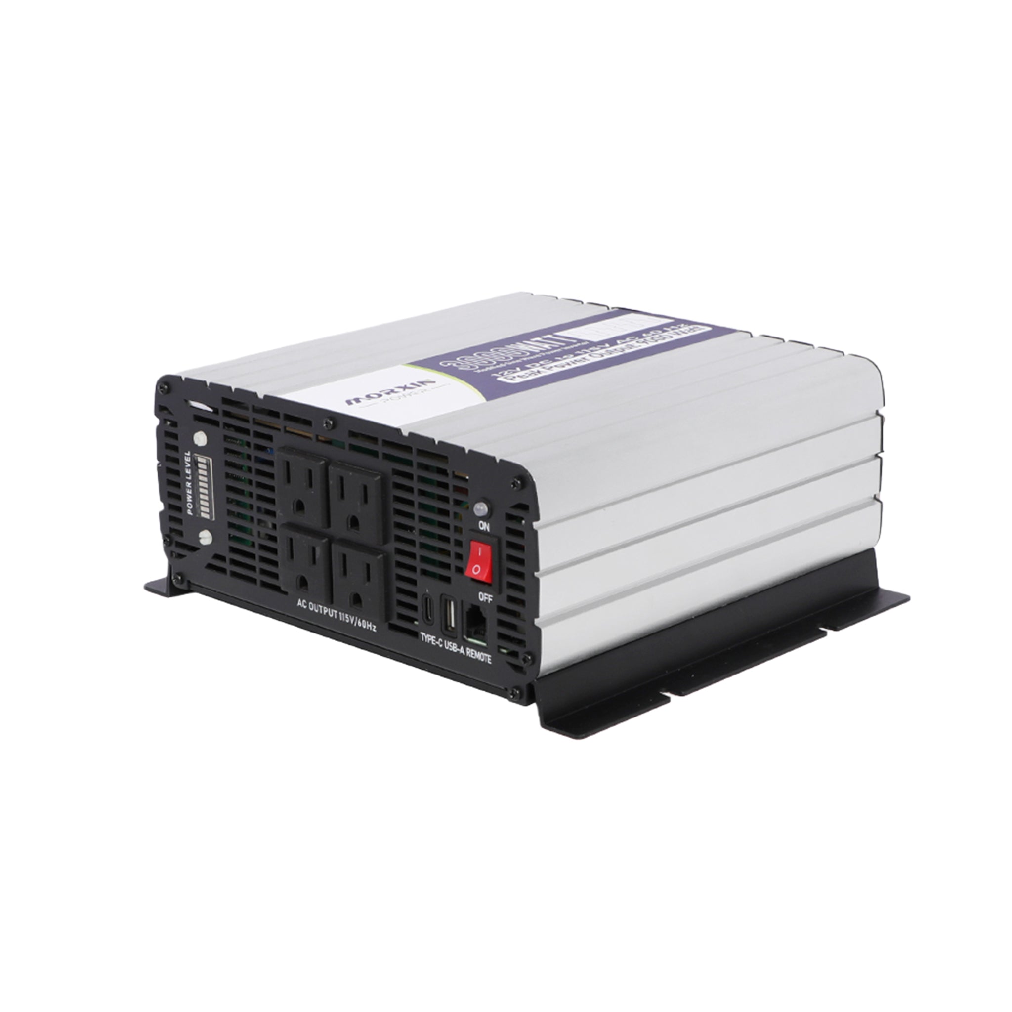 Morxin Power 3000W modified sine wave inverter with 4 AC outlets, USB-A, Type-C fast charging, and LCD display.
